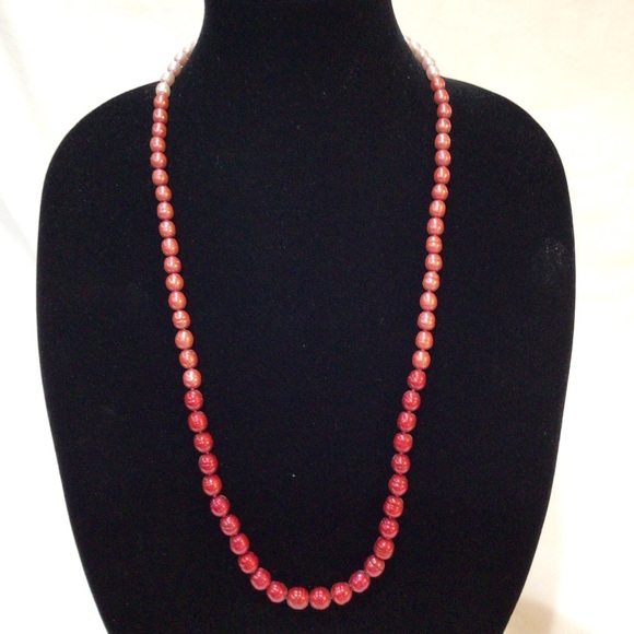 Honora Red Pink Ombré 29” Freshwater Pearl Necklace .925 - Picture 1 of 3